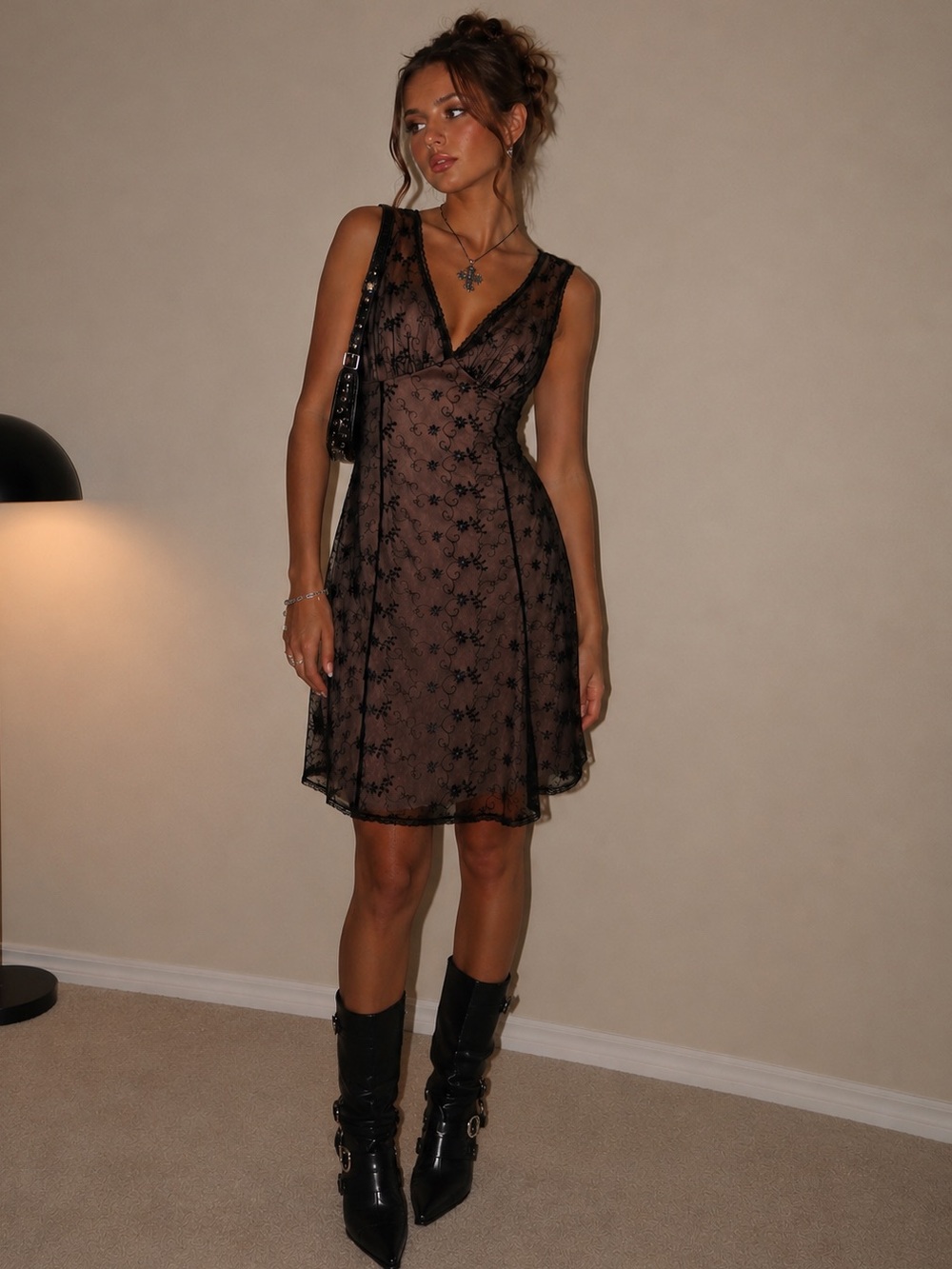 Vintage Betsey Johnson Black Label Sheer Floral Mesh Dress Y2K Fairy